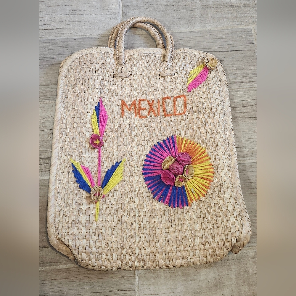 Handcrafted Straw Tote Bag with Colorful Embroidery